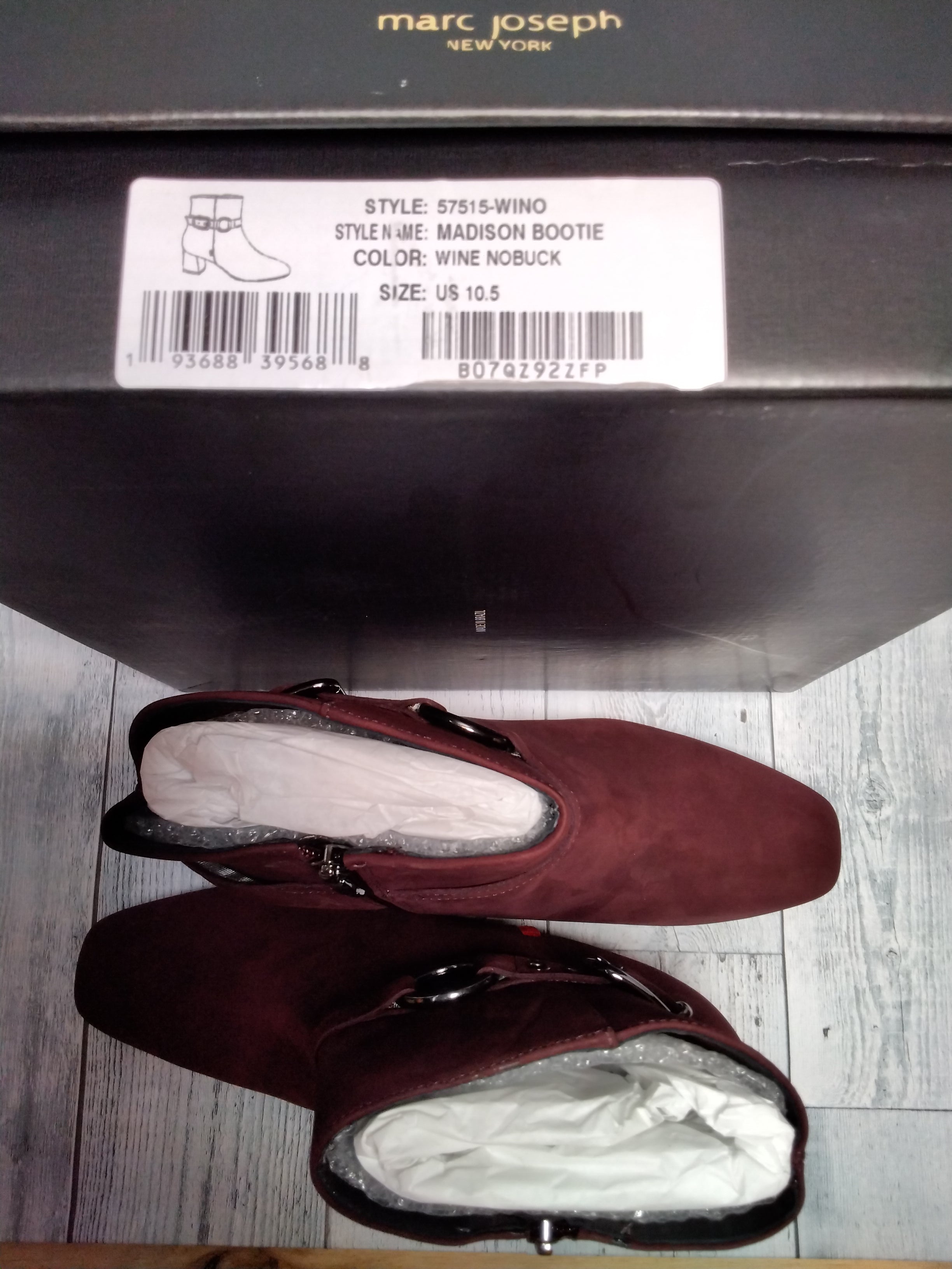Marc Joseph New York Women's Leather Block Heel Ankle Boot, Wine, Sz 10.5 (7754706321646)